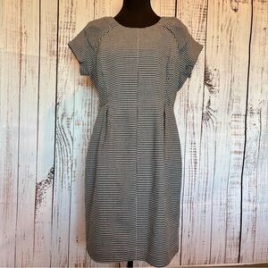 Work Wear Classic Professional Black and White Houndstooth Midi Dress